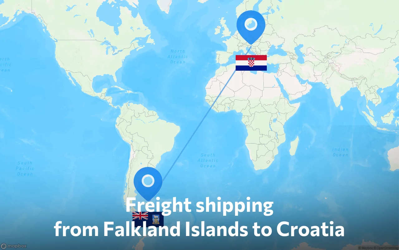 Shipping route from Falkland Islands to Croatia