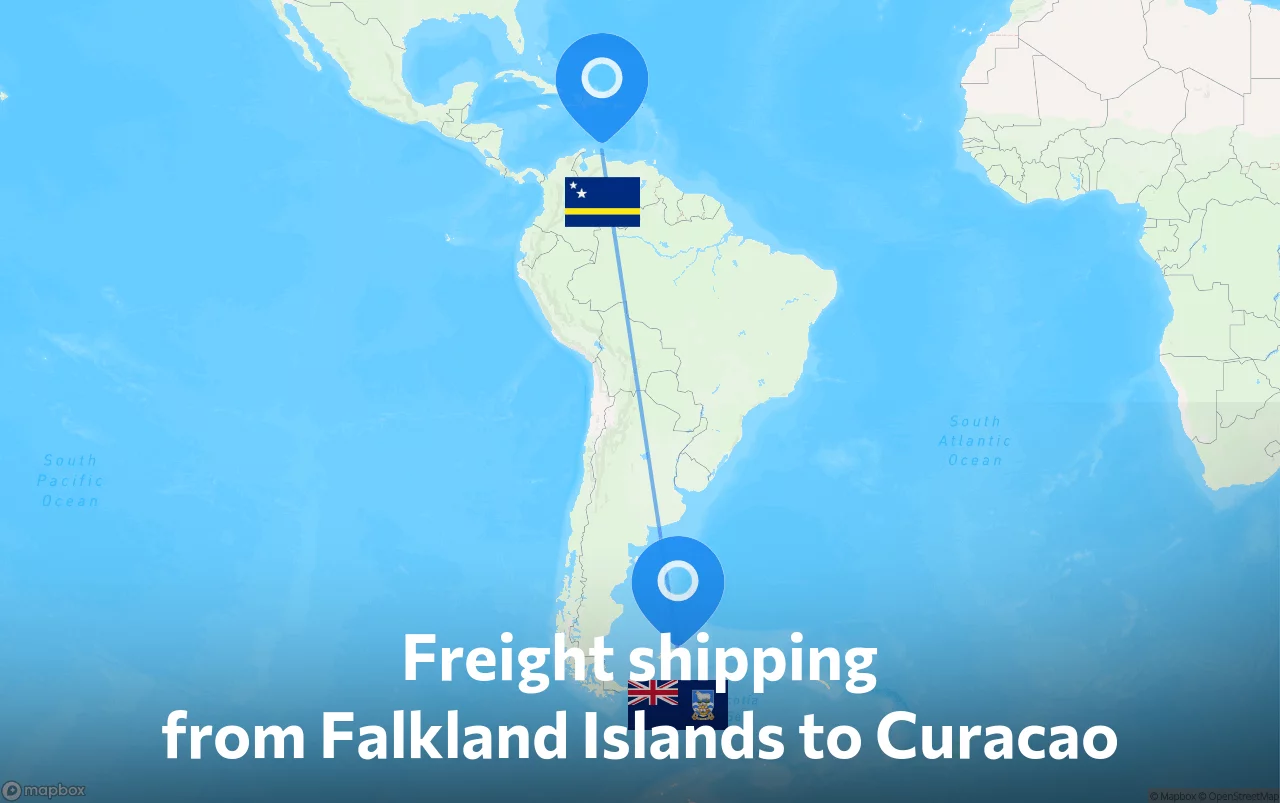 Shipping route from Falkland Islands to Curacao