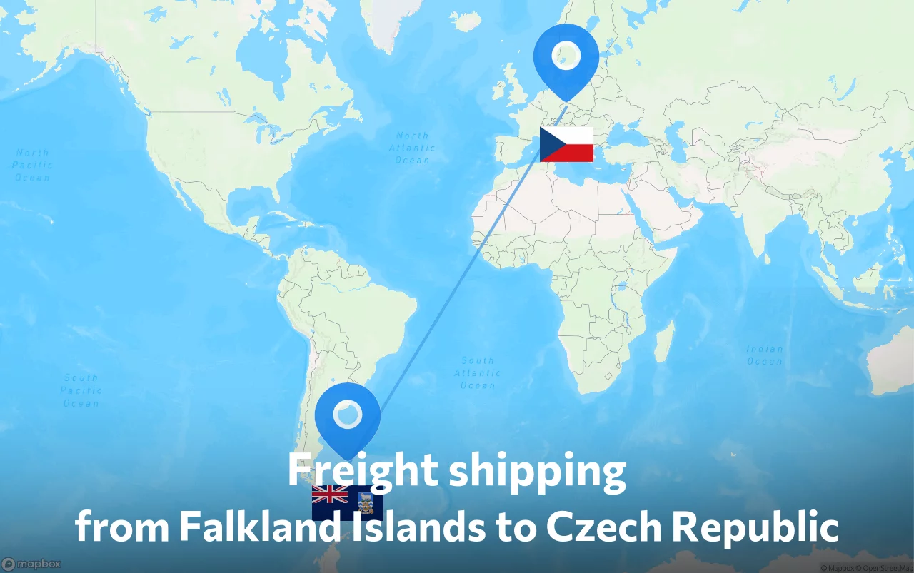Shipping route from Falkland Islands to Czech Republic