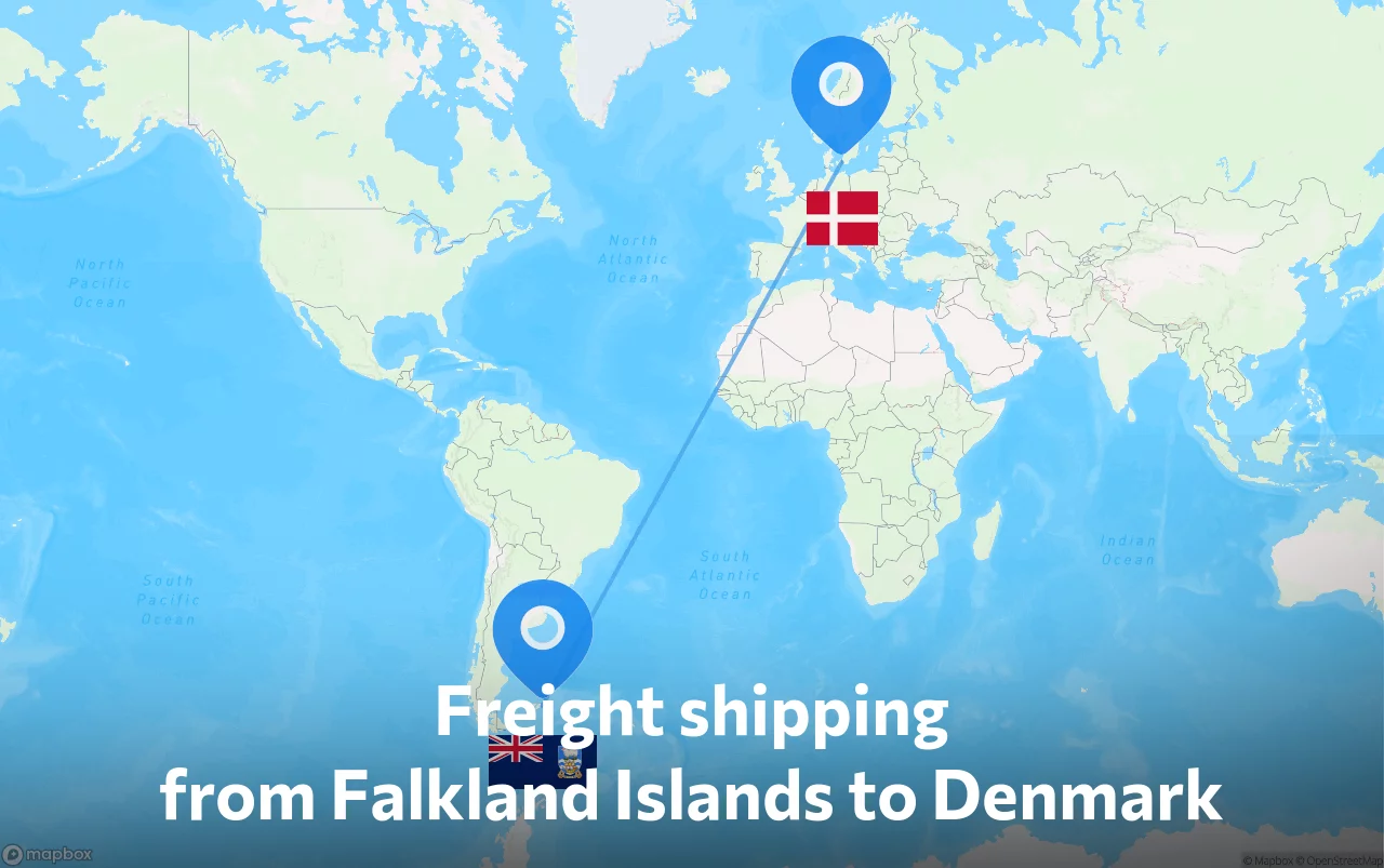Shipping route from Falkland Islands to Denmark