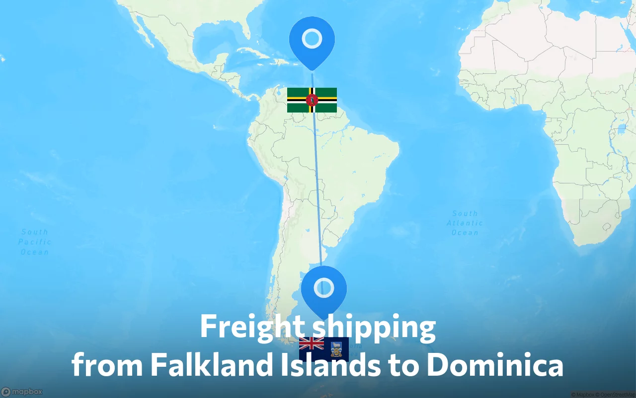 Shipping route from Falkland Islands to Dominica