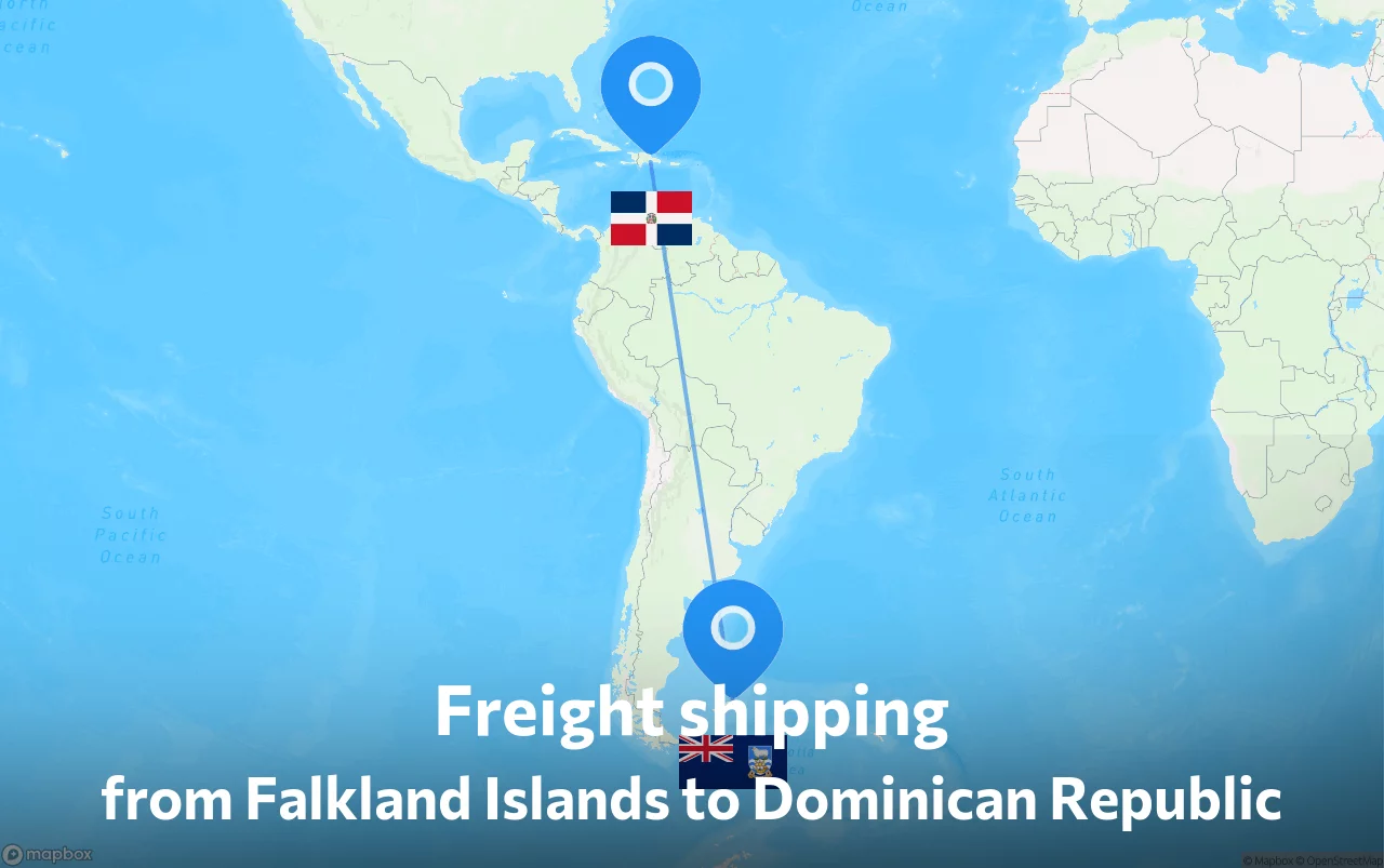 Shipping route from Falkland Islands to Dominican Republic