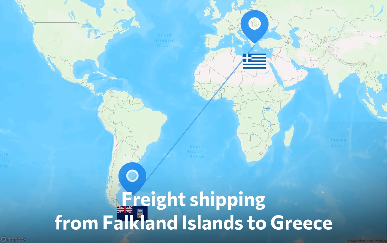 Shipping route from Falkland Islands to Greece