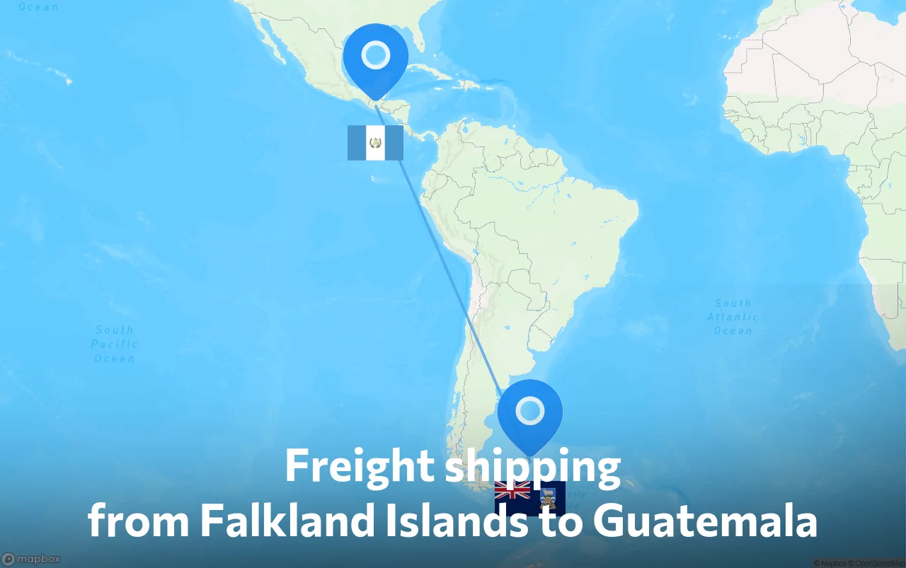 Shipping route from Falkland Islands to Guatemala