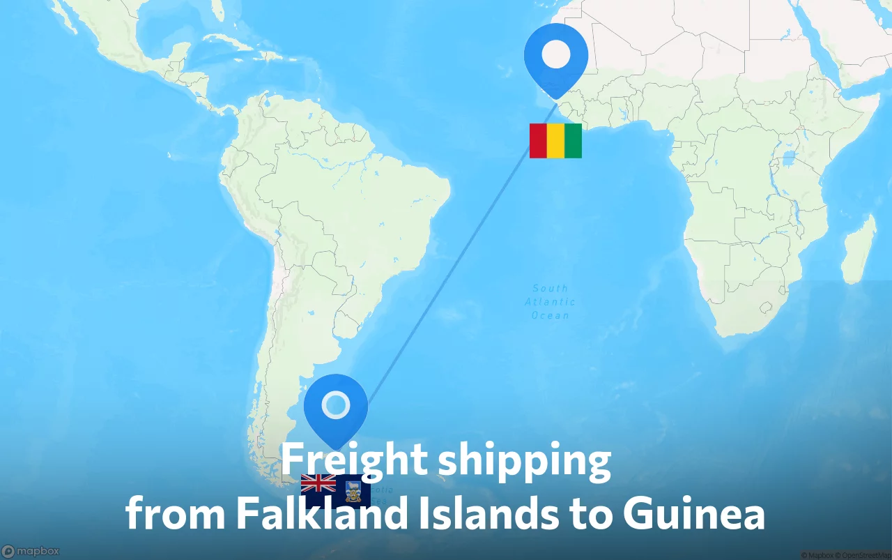 Shipping route from Falkland Islands to Guinea