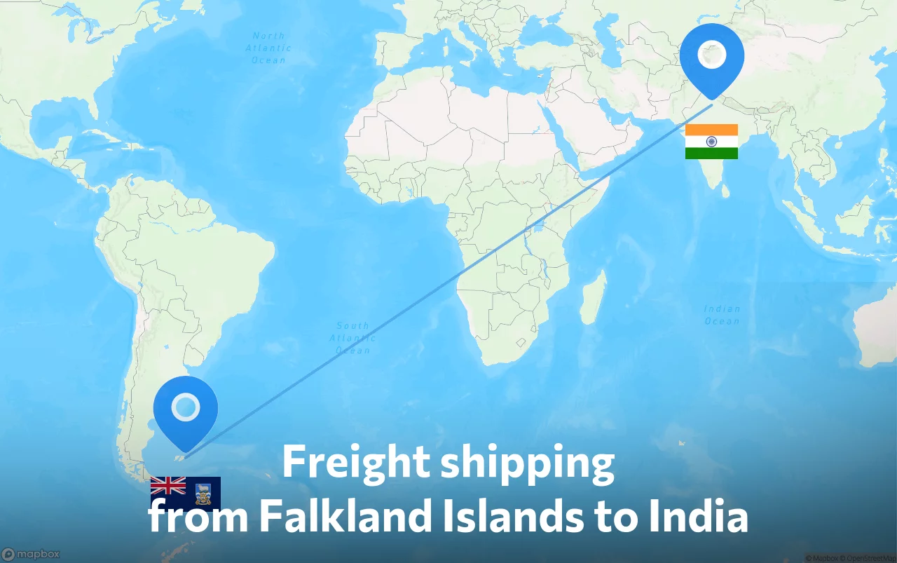 Shipping route from Falkland Islands to India