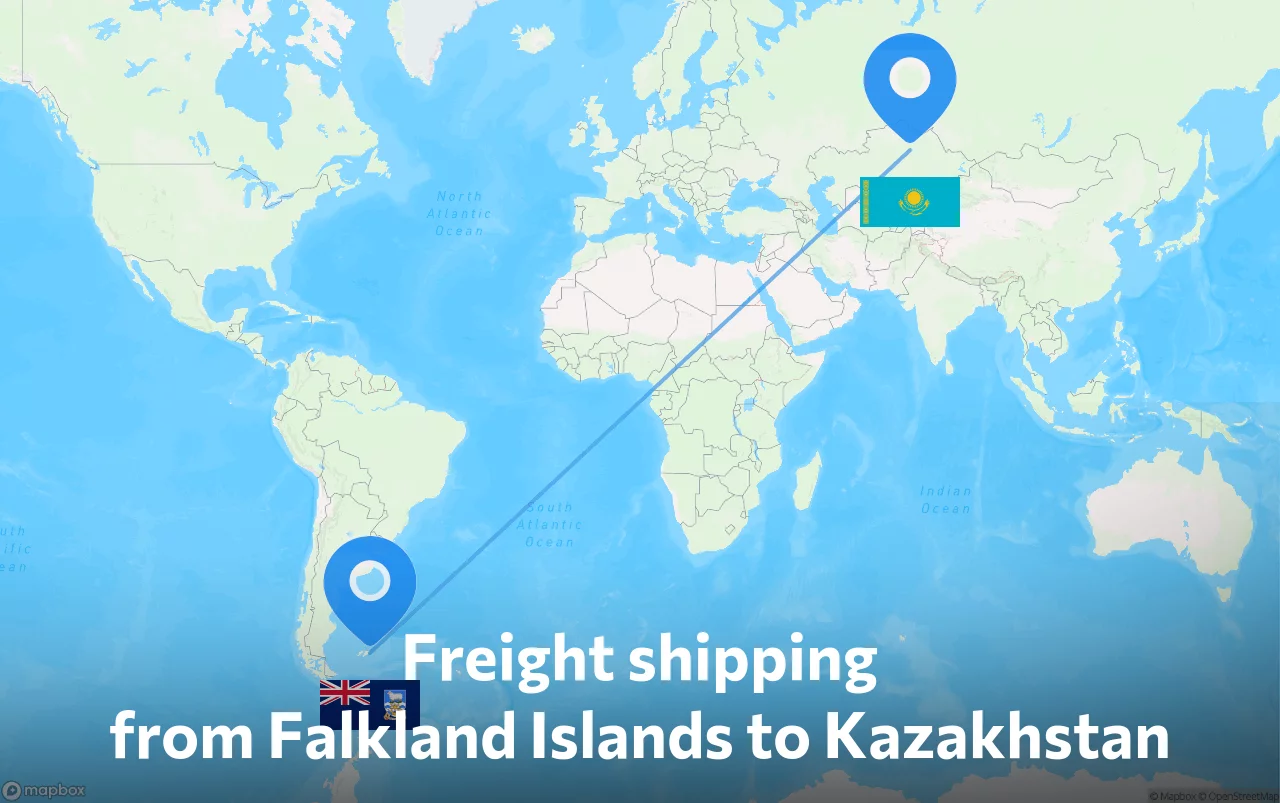 Shipping route from Falkland Islands to Kazakhstan
