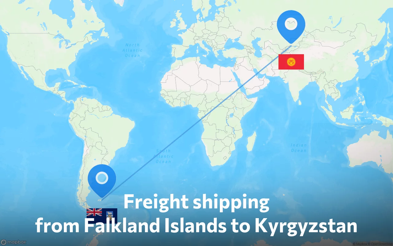 Shipping route from Falkland Islands to Kyrgyzstan