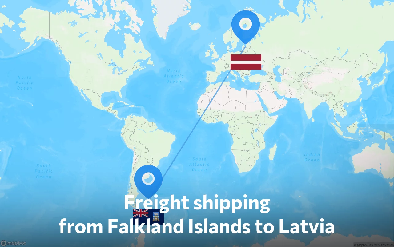 Shipping route from Falkland Islands to Latvia