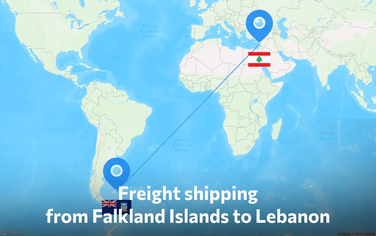 Shipping route from Falkland Islands to Lebanon