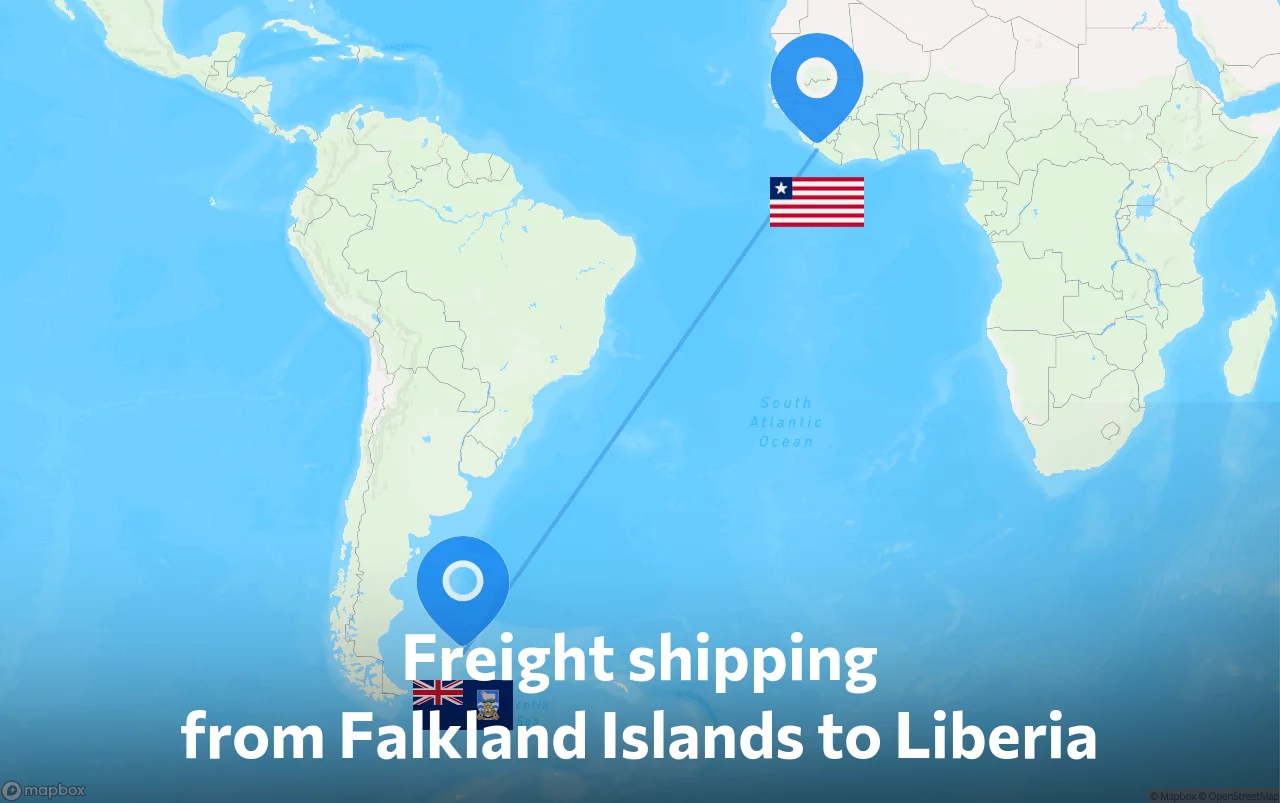Shipping route from Falkland Islands to Liberia
