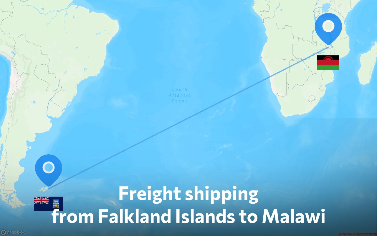 Shipping route from Falkland Islands to Malawi