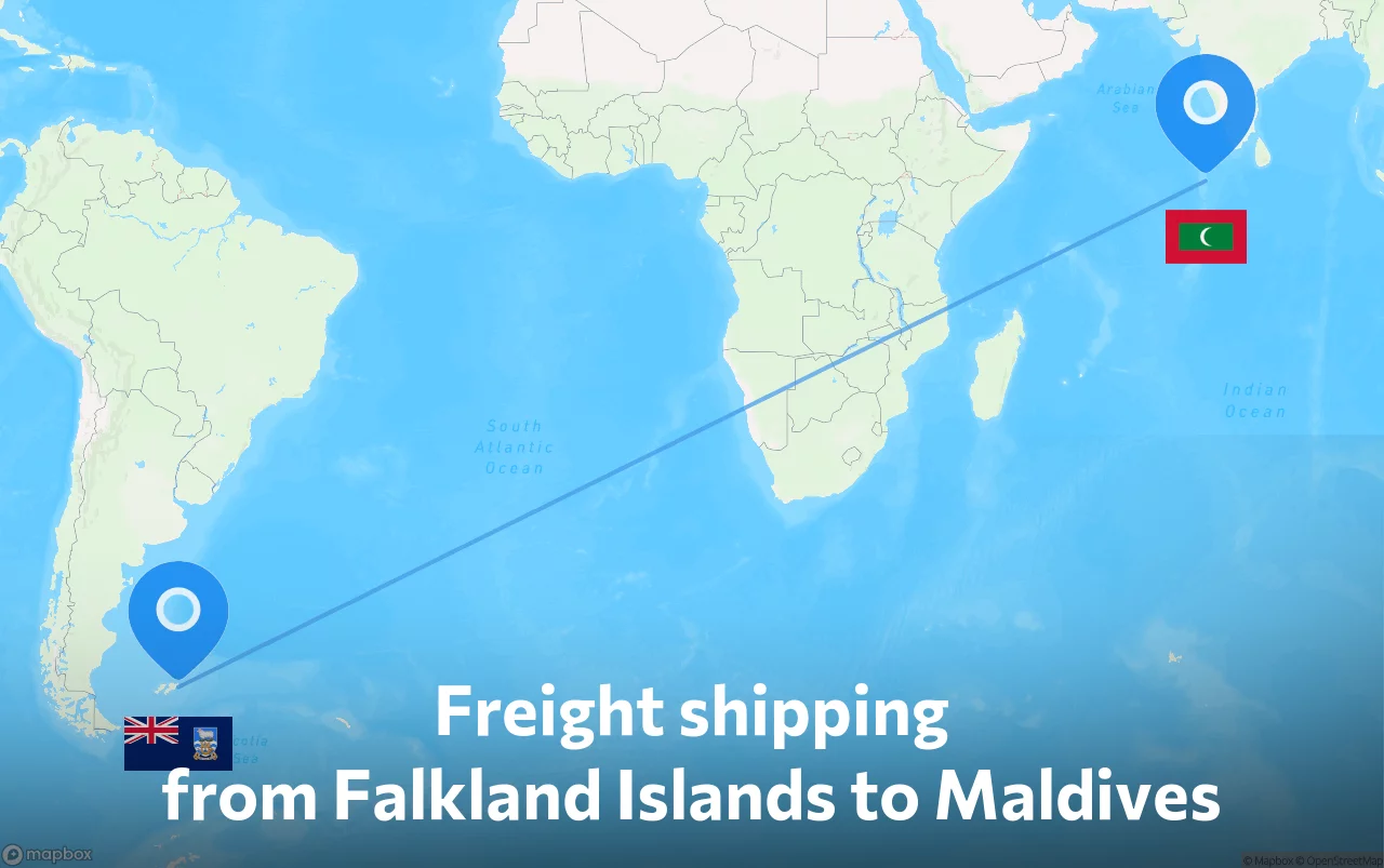 Shipping route from Falkland Islands to Maldives