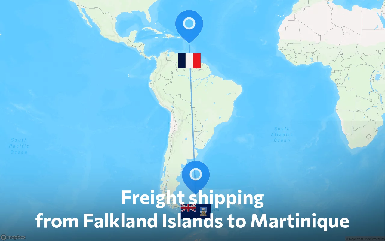 Shipping route from Falkland Islands to Martinique