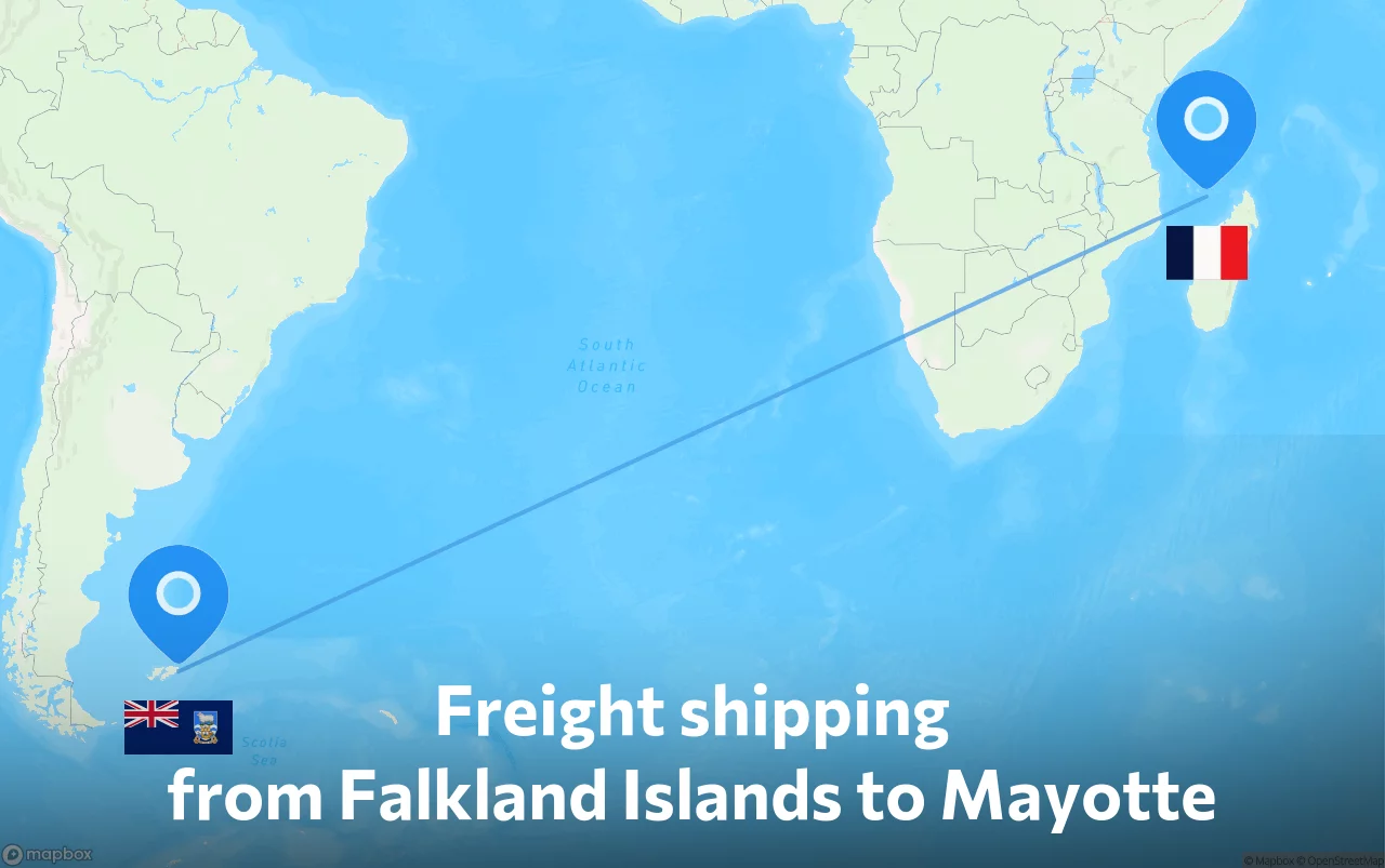 Shipping route from Falkland Islands to Mayotte