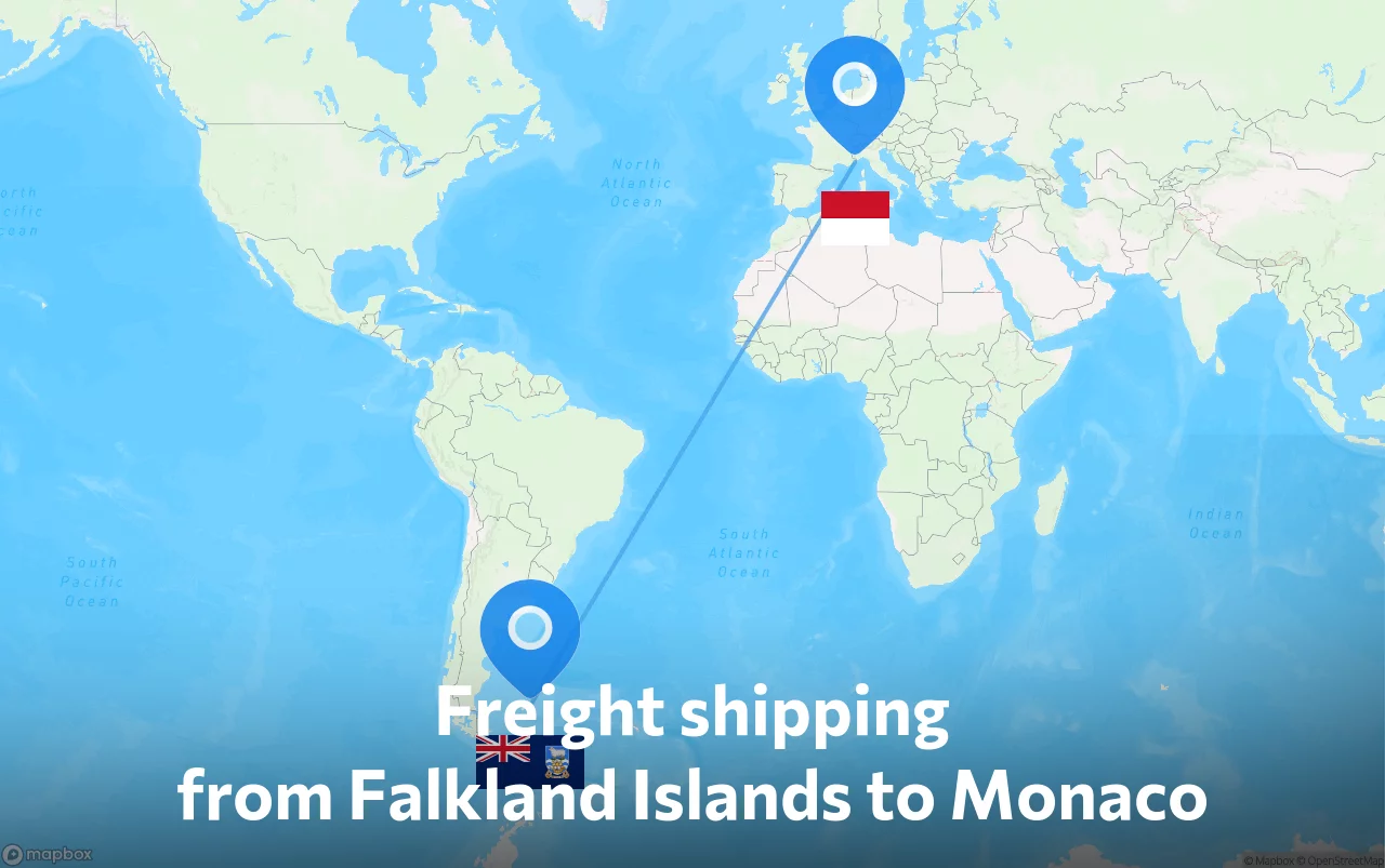 Shipping route from Falkland Islands to Monaco