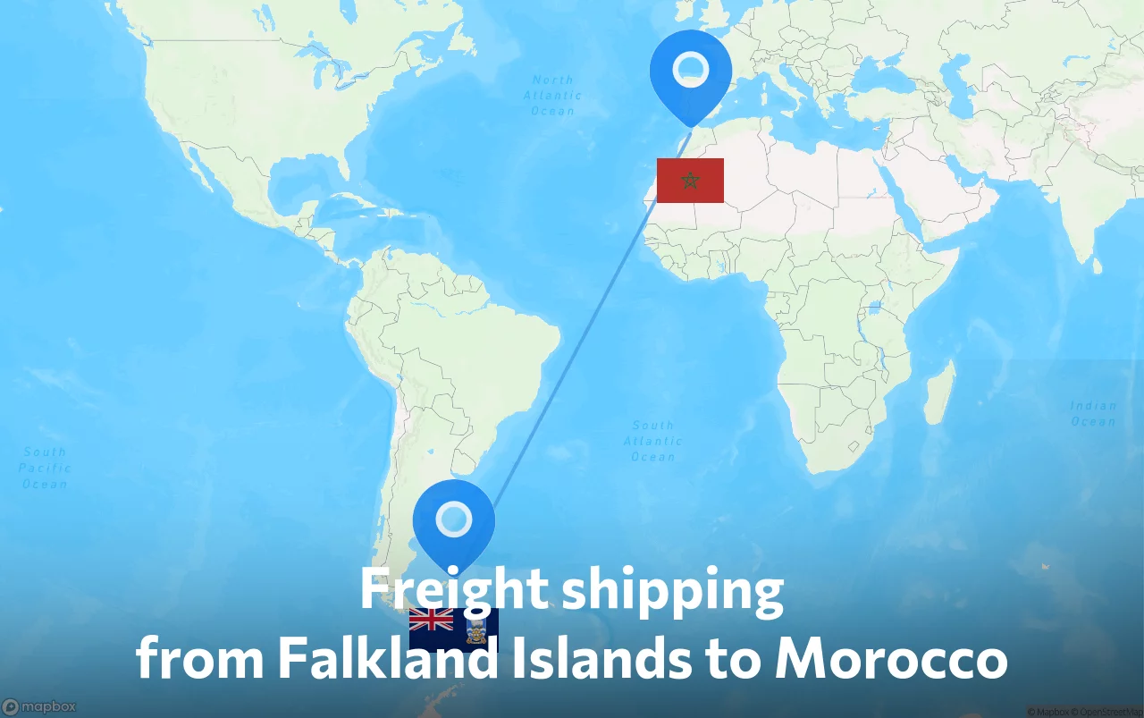 Shipping route from Falkland Islands to Morocco