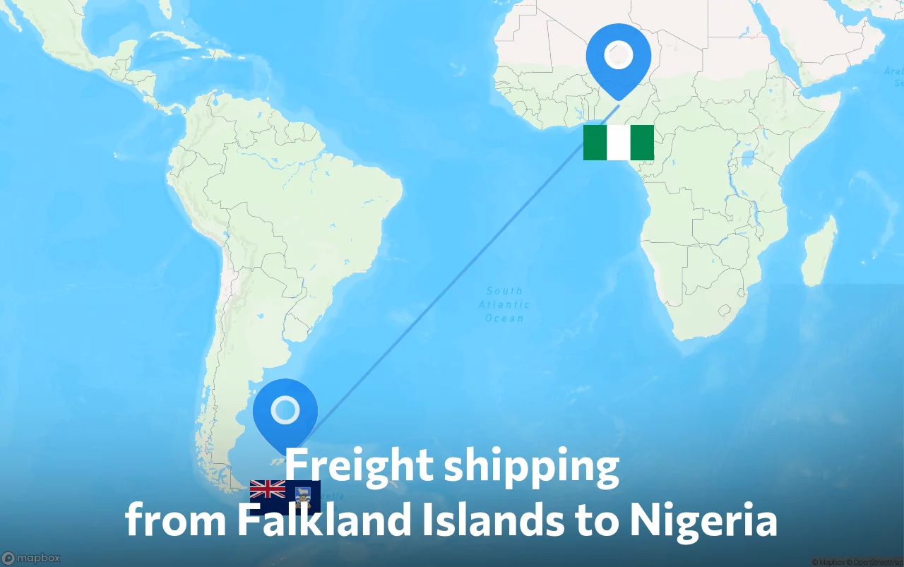 Shipping route from Falkland Islands to Nigeria