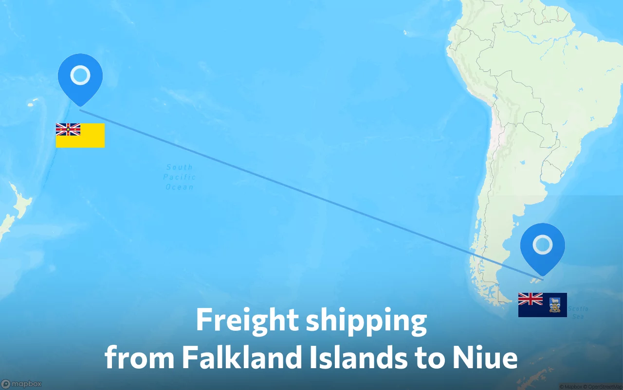 Shipping route from Falkland Islands to Niue