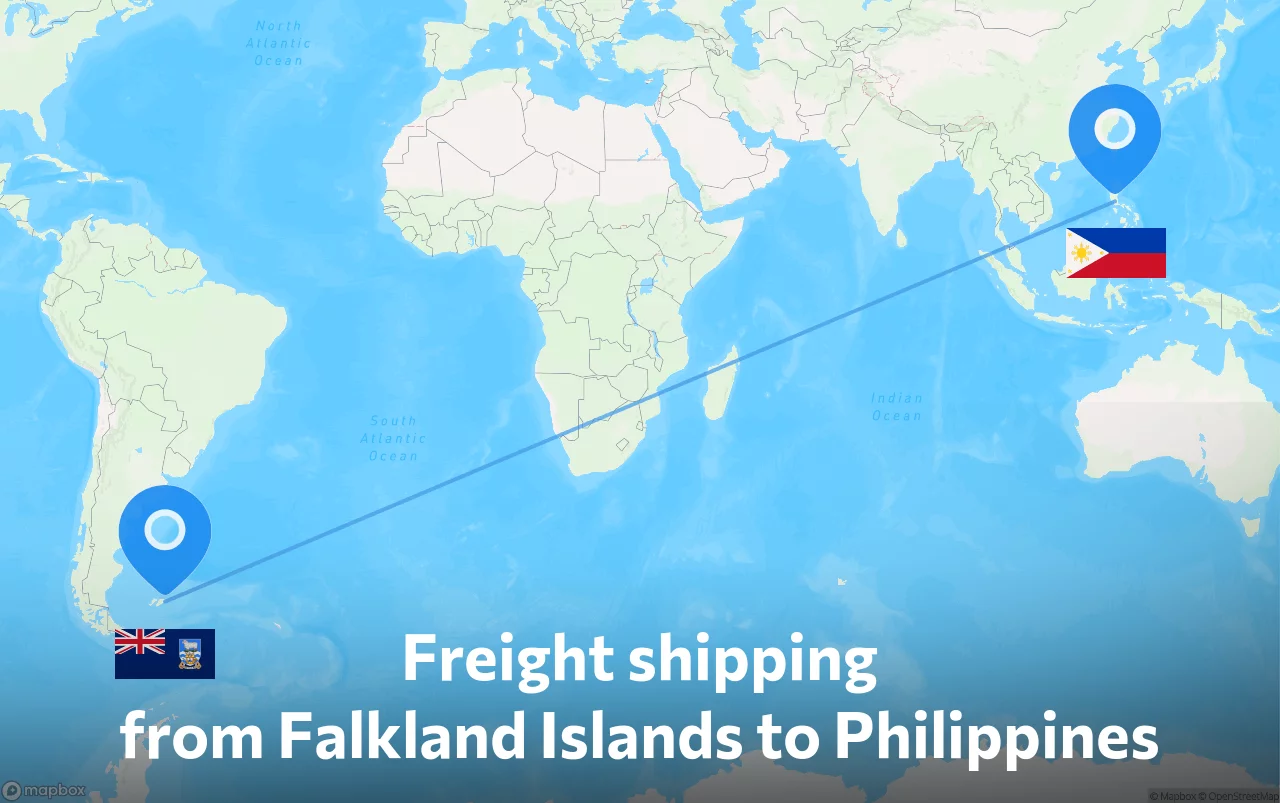 Shipping route from Falkland Islands to Philippines