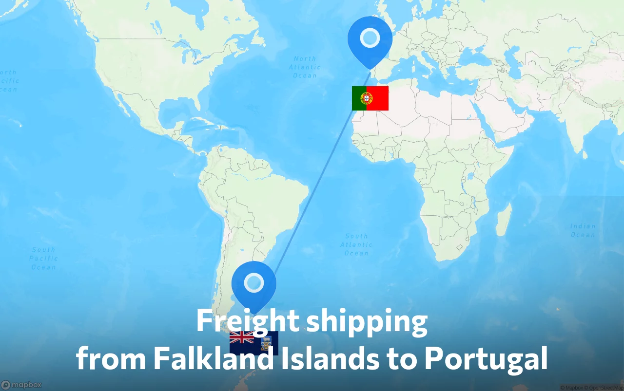 Shipping route from Falkland Islands to Portugal