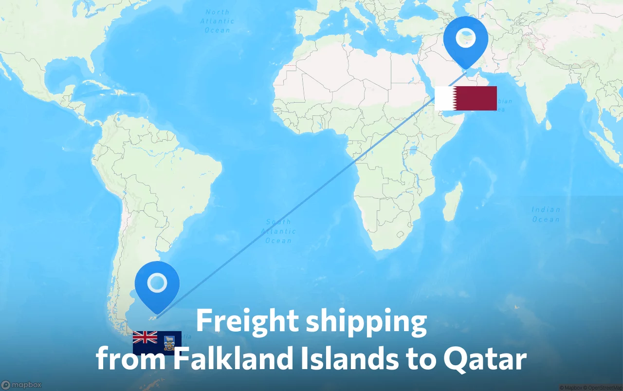 Shipping route from Falkland Islands to Qatar