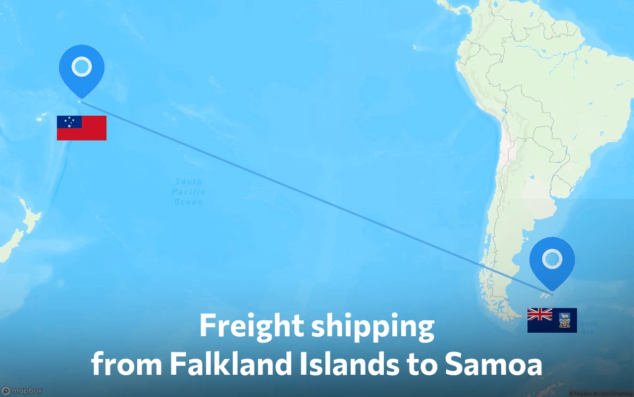 Shipping route from Falkland Islands to Samoa