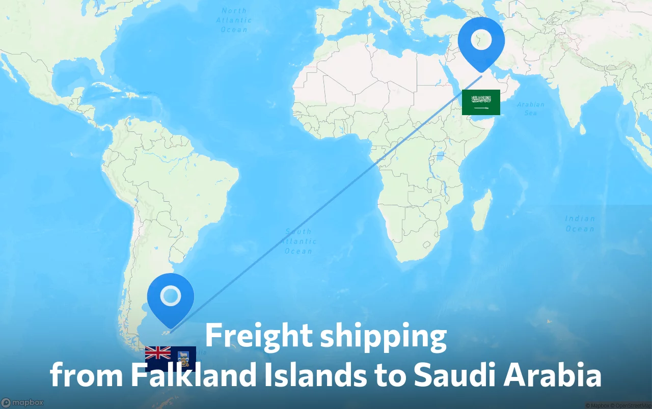 Shipping route from Falkland Islands to Saudi Arabia