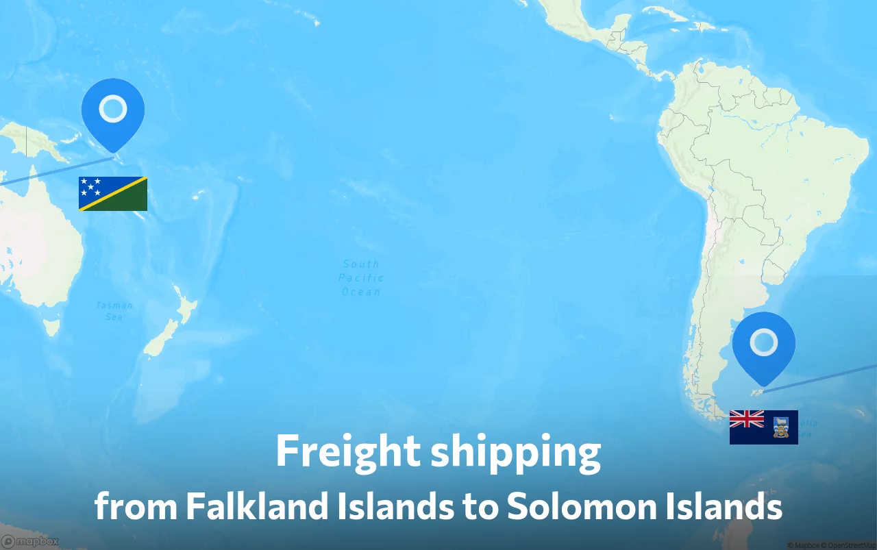 Shipping route from Falkland Islands to Solomon Islands