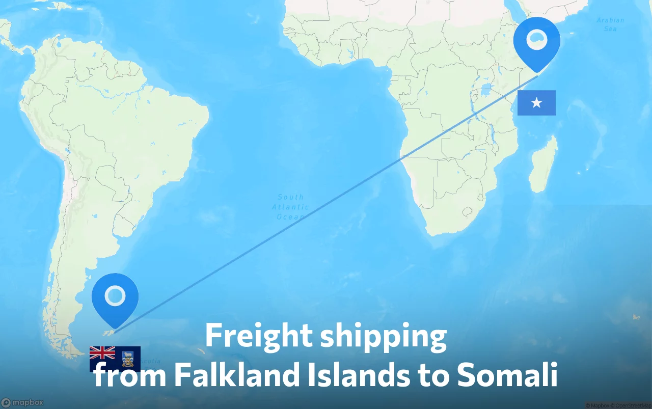 Shipping route from Falkland Islands to Somali