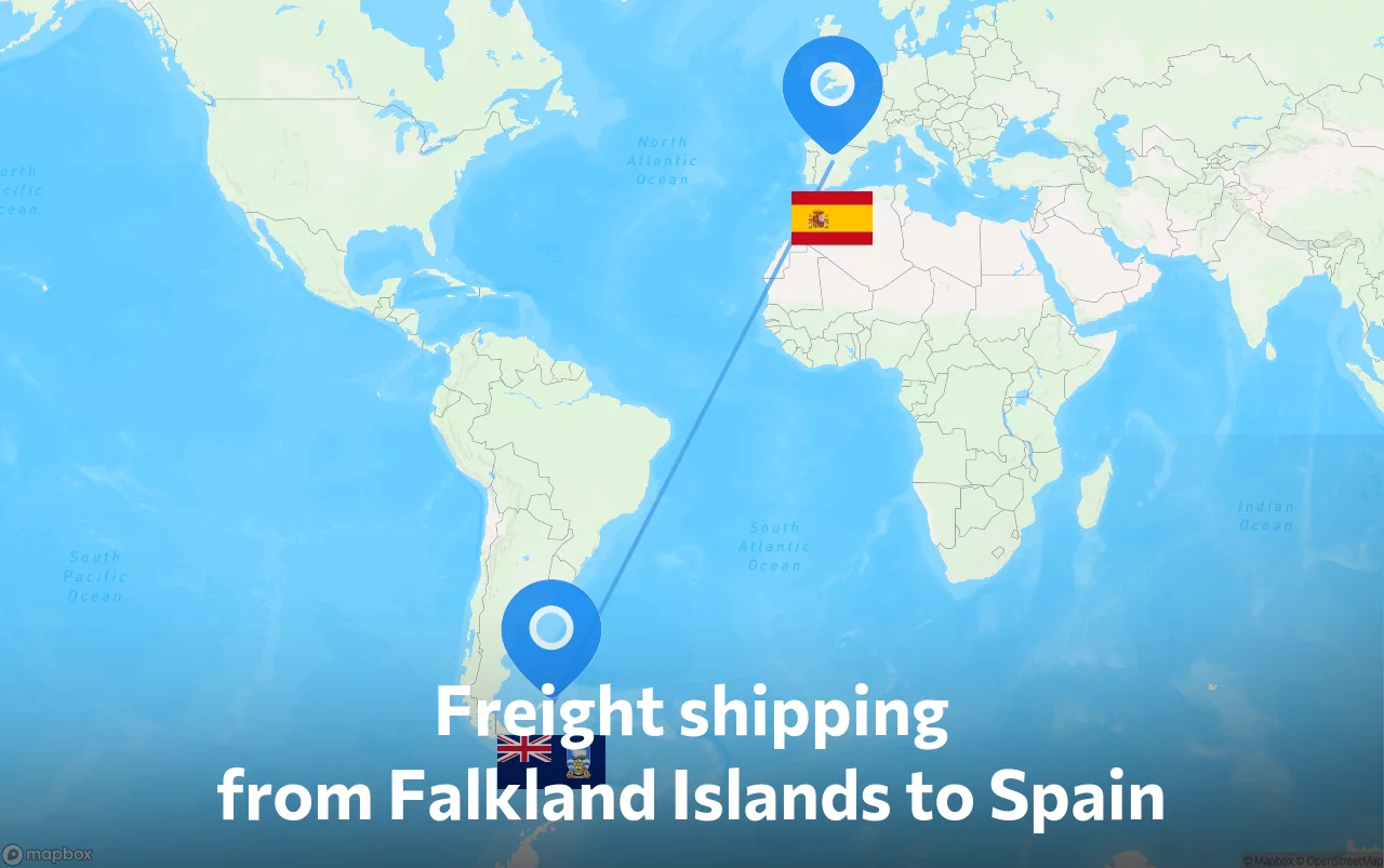 Shipping route from Falkland Islands to Spain