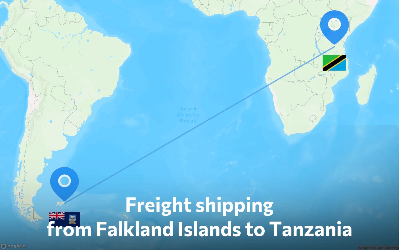 Shipping route from Falkland Islands to Tanzania