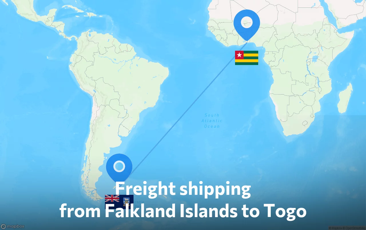 Shipping route from Falkland Islands to Togo