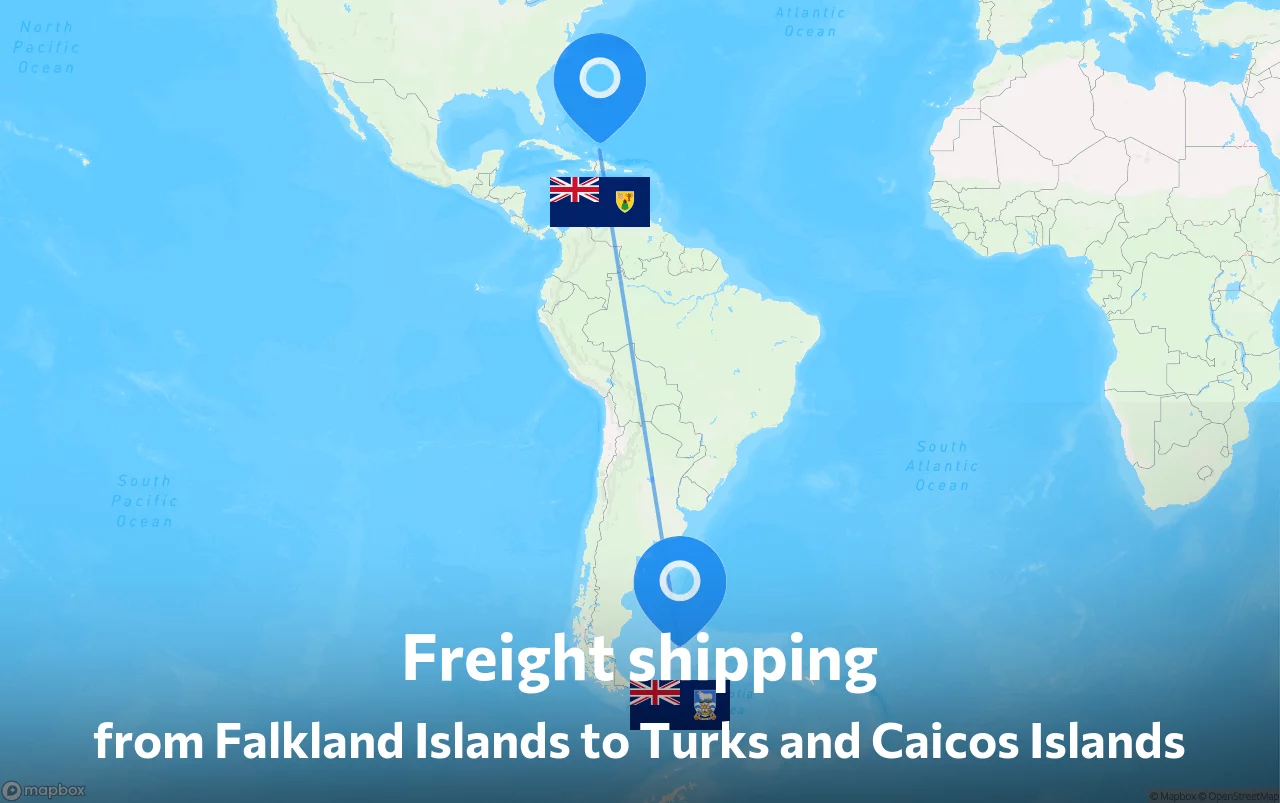 Shipping route from Falkland Islands to Turks and Caicos Islands