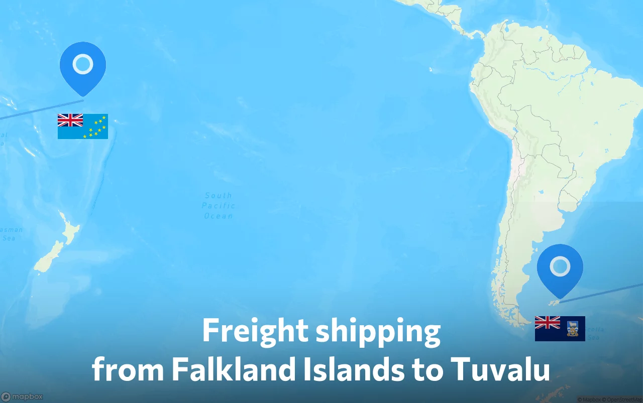 Shipping route from Falkland Islands to Tuvalu