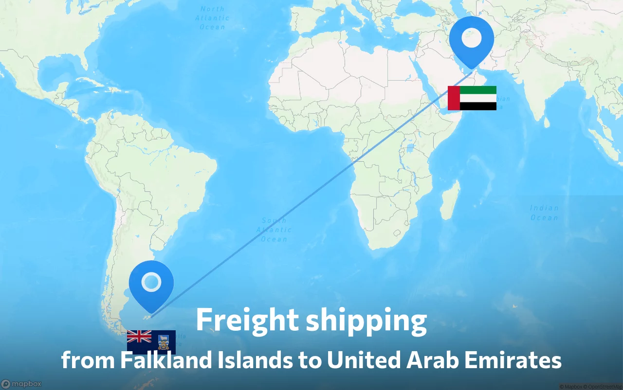 Shipping route from Falkland Islands to United Arab Emirates