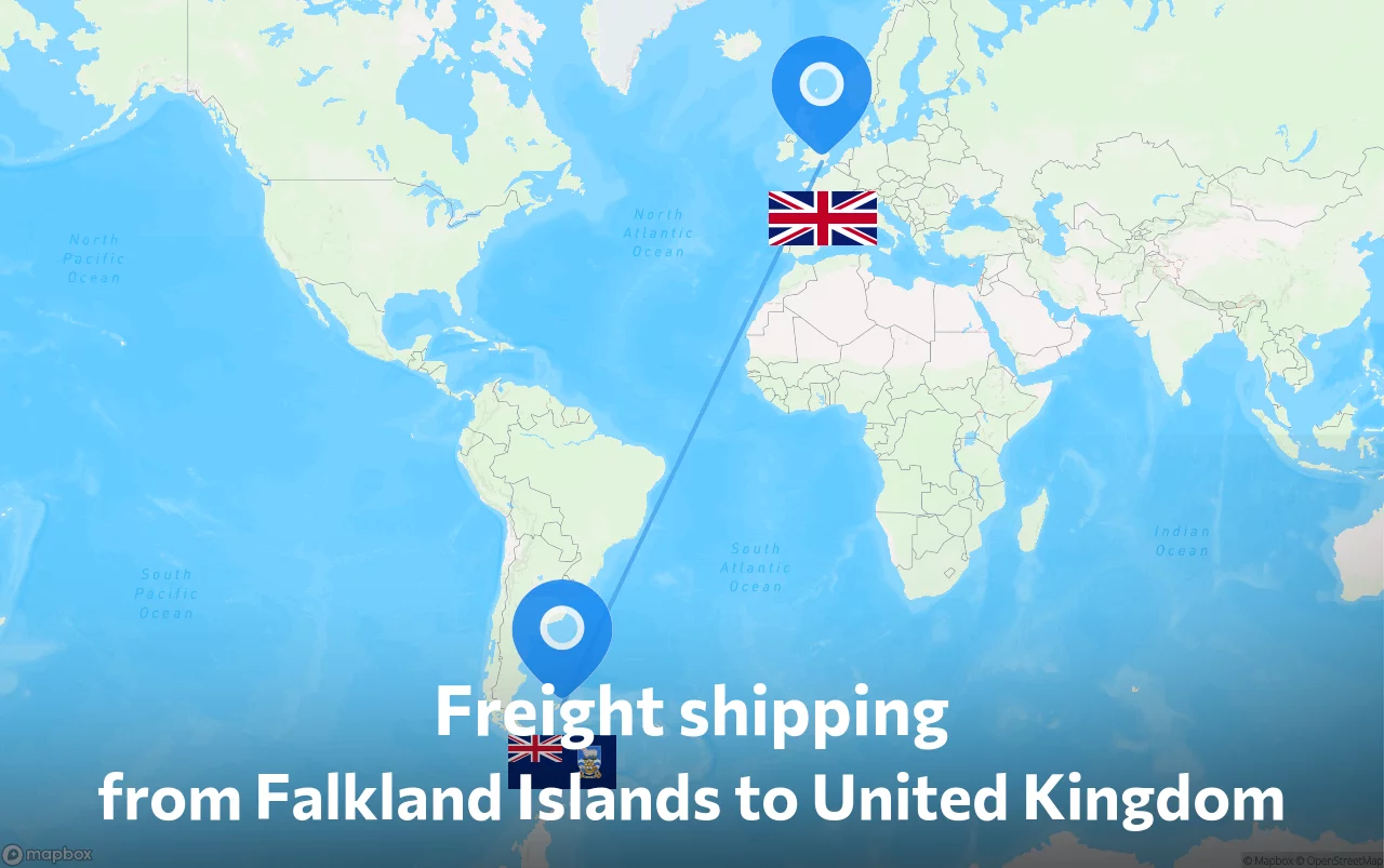 Shipping route from Falkland Islands to United Kingdom
