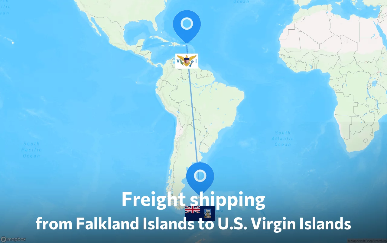Shipping route from Falkland Islands to U.S. Virgin Islands