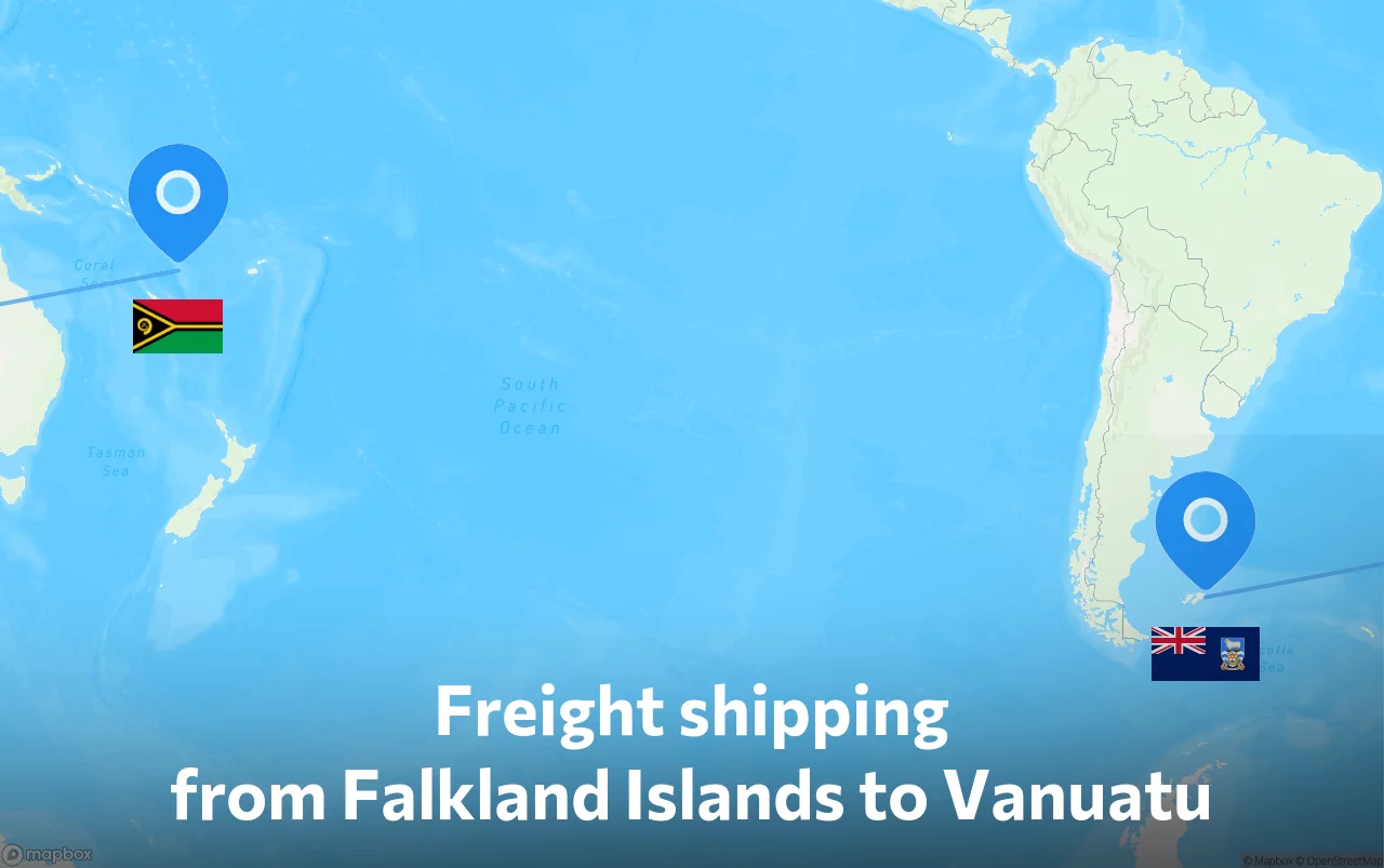 Shipping route from Falkland Islands to Vanuatu