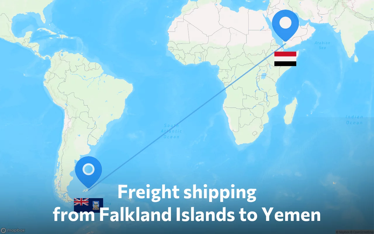Shipping route from Falkland Islands to Yemen