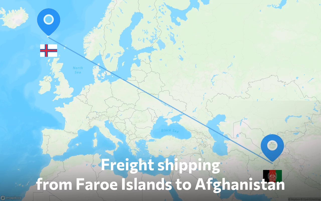 Shipping route from Faroe Islands to Afghanistan