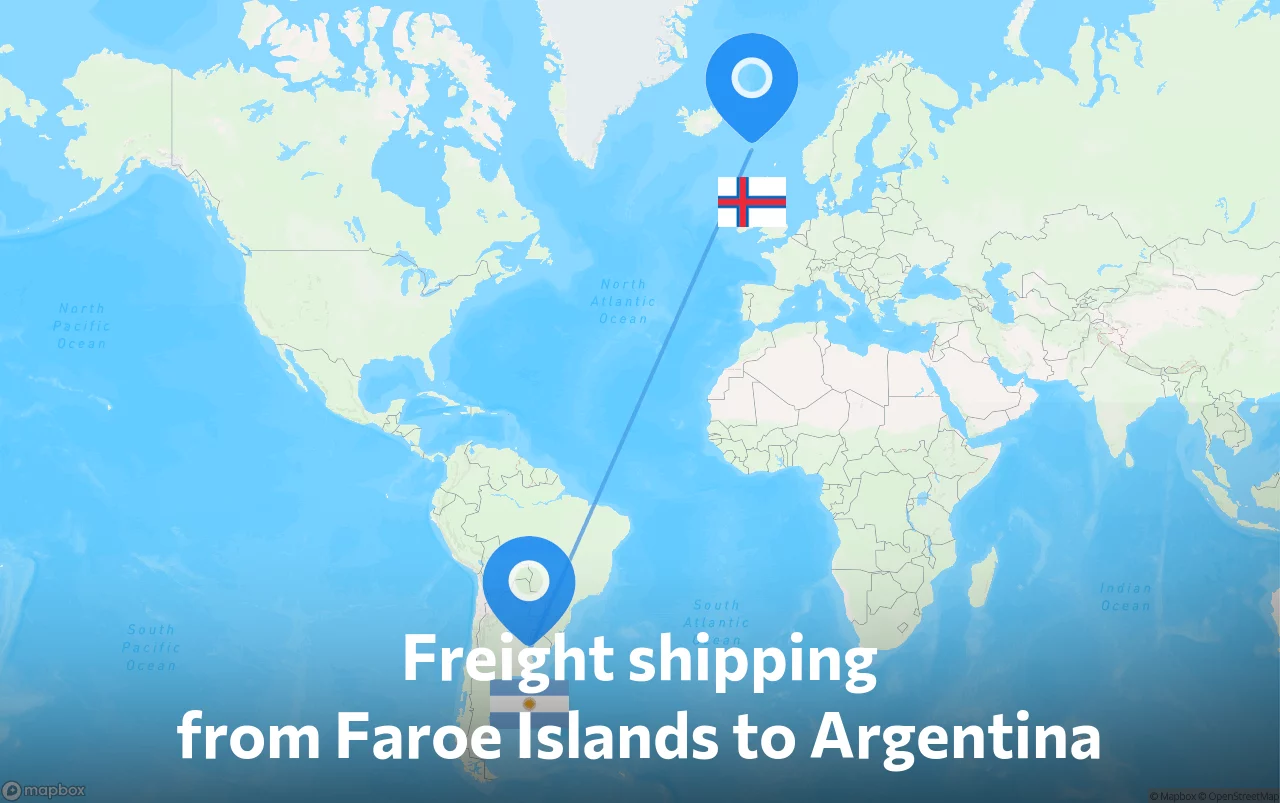 Shipping route from Faroe Islands to Argentina