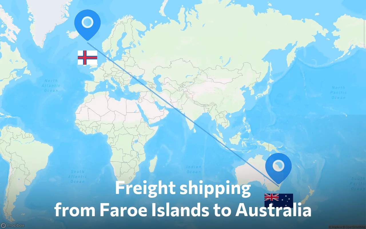Shipping route from Faroe Islands to Australia