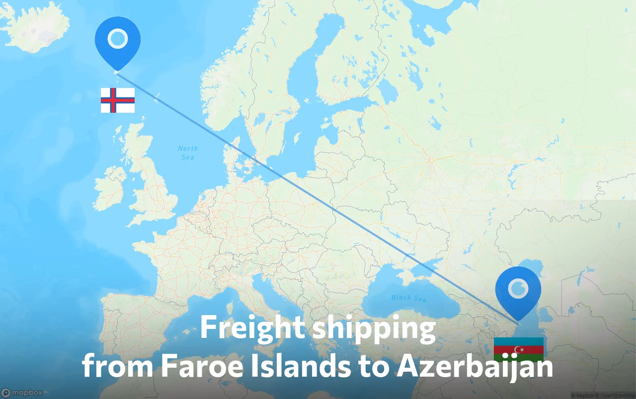 Shipping route from Faroe Islands to Azerbaijan