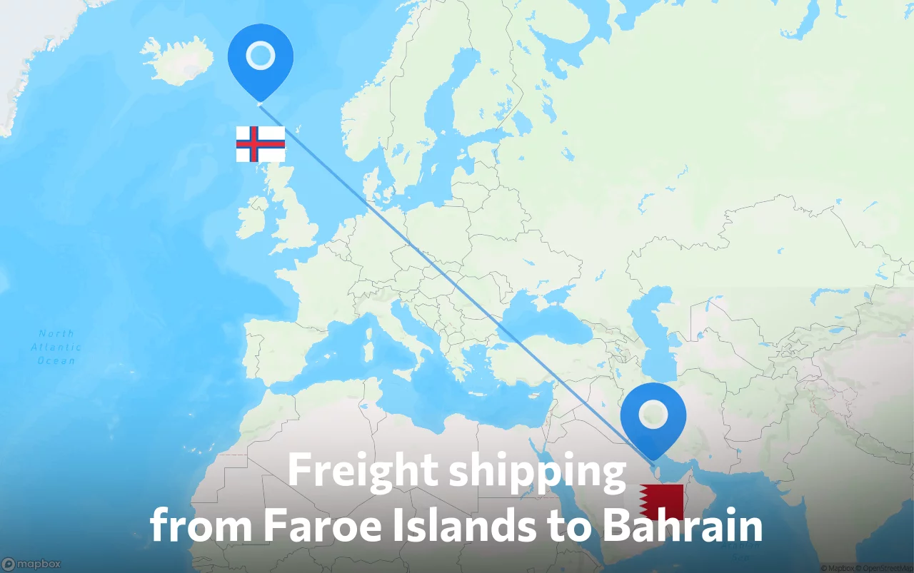 Shipping route from Faroe Islands to Bahrain