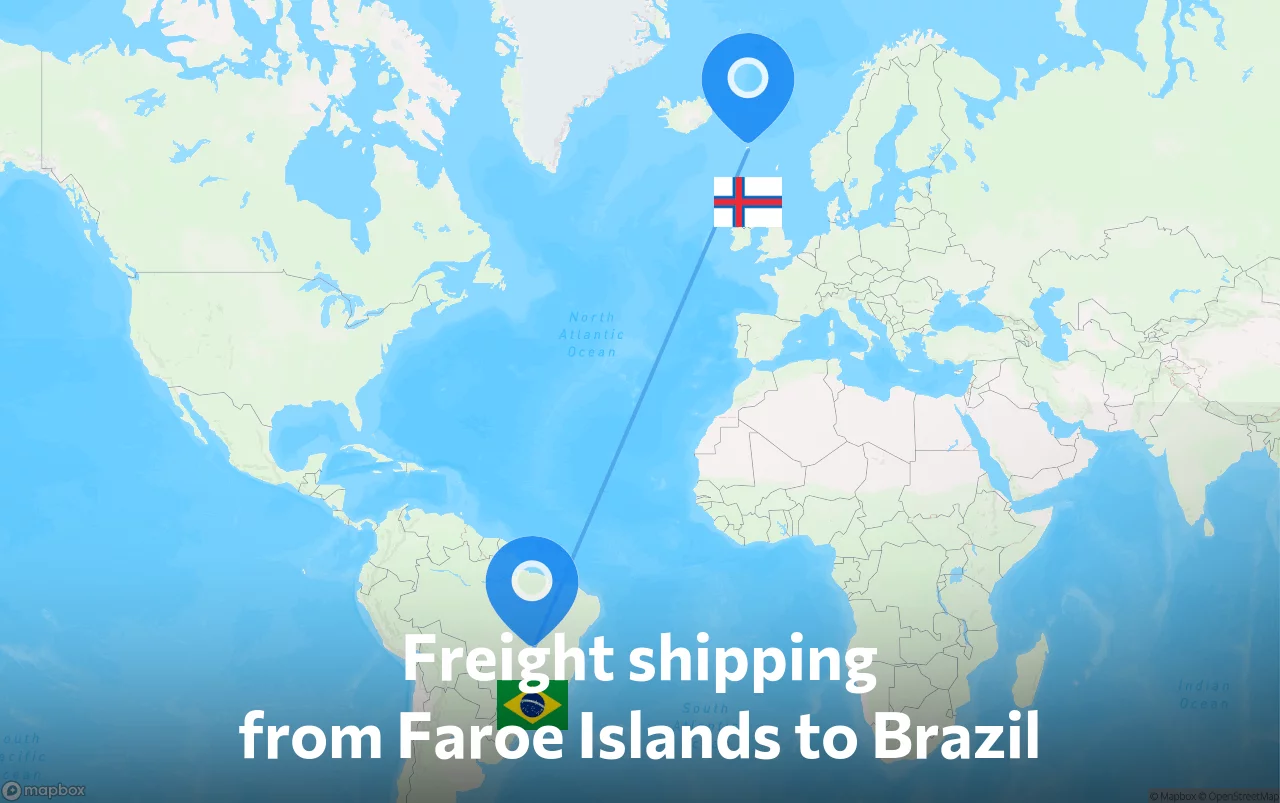 Shipping route from Faroe Islands to Brazil