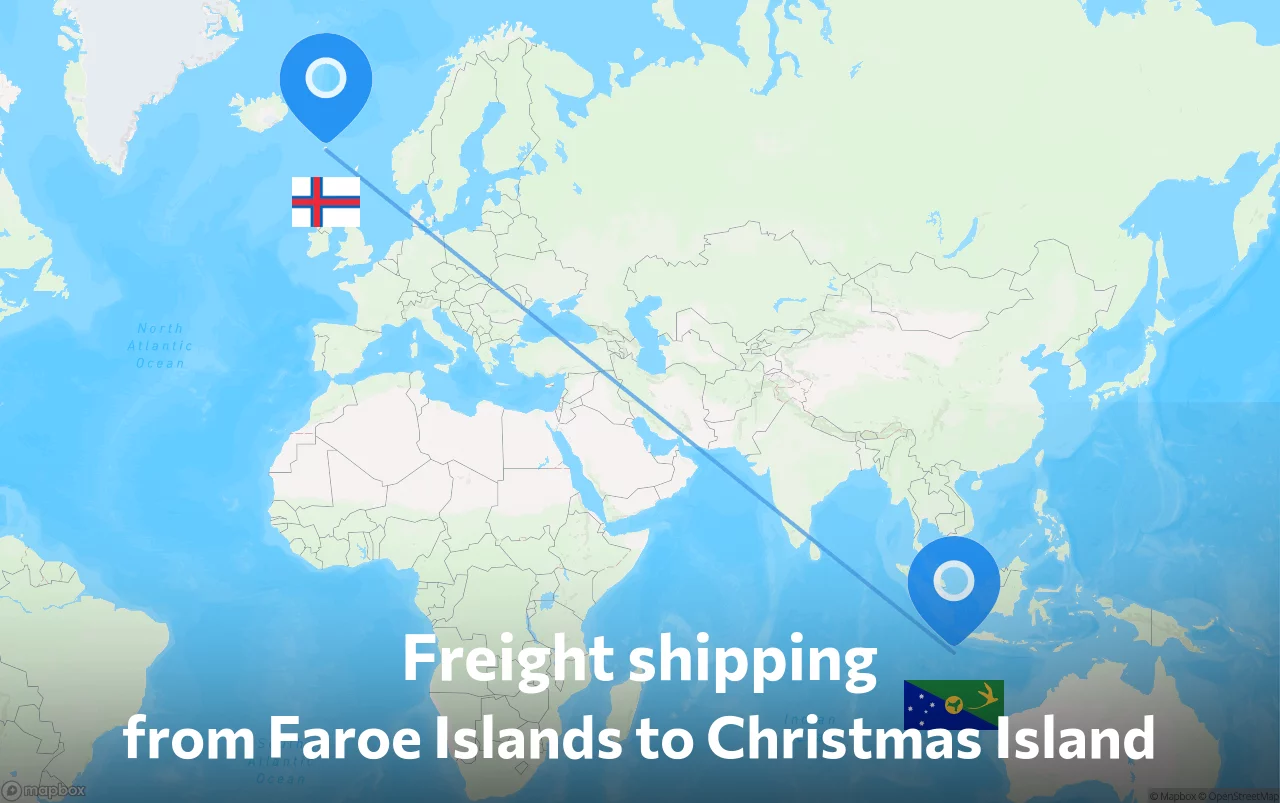 Shipping route from Faroe Islands to Christmas Island