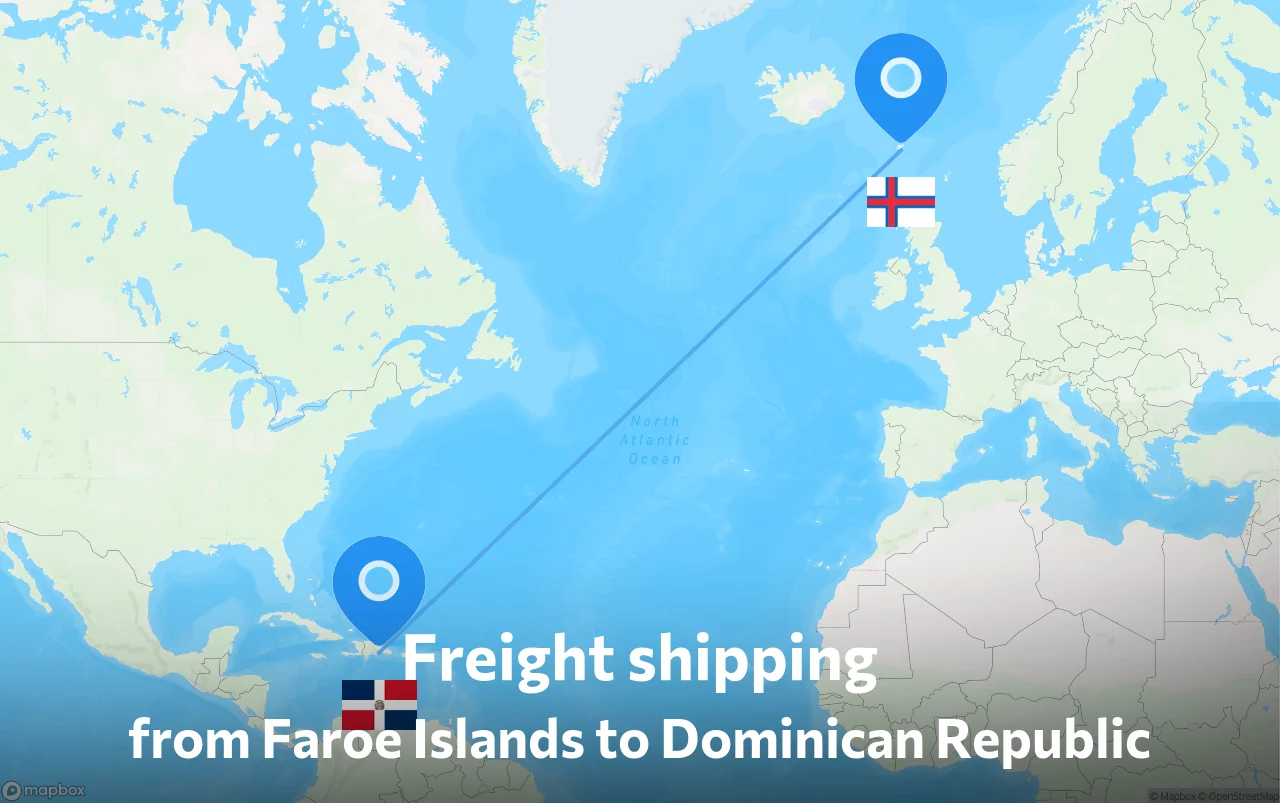 Shipping route from Faroe Islands to Dominican Republic