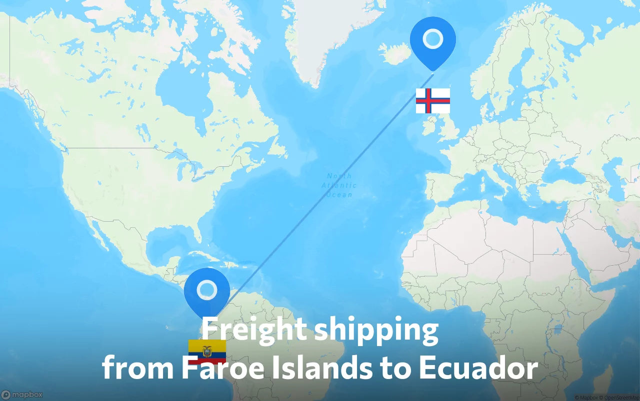Shipping route from Faroe Islands to Ecuador