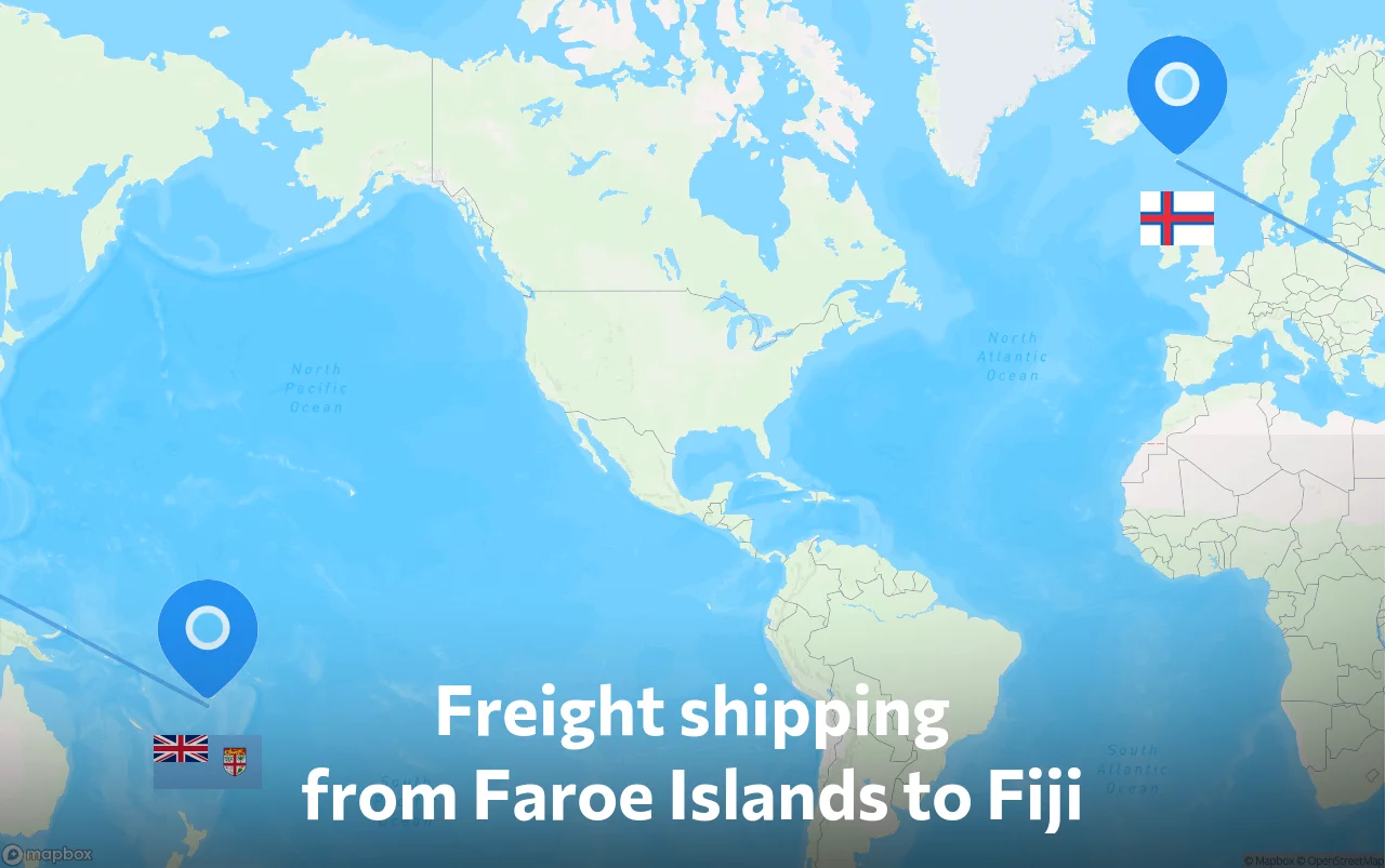 Shipping route from Faroe Islands to Fiji